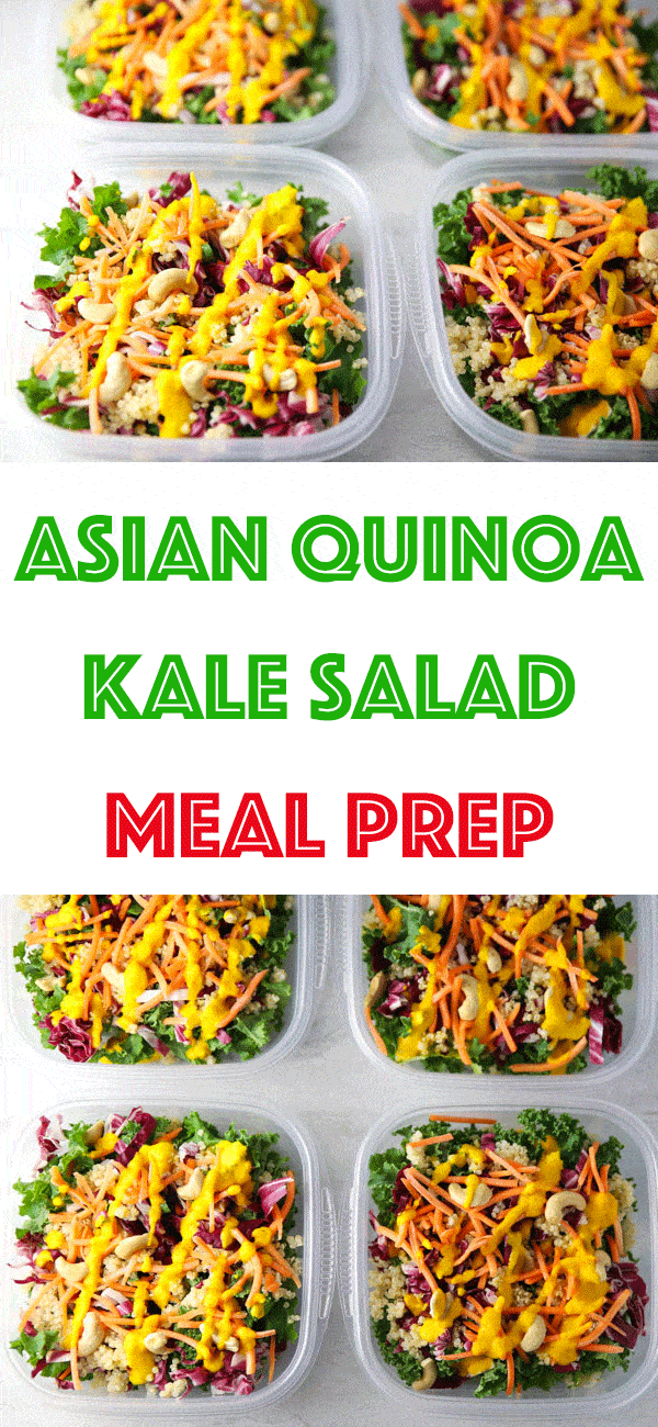 This Asian Quinoa Kale Salad is perfect for Meal Prep! Very little prep involved and you have healthy lunches for the whole week!