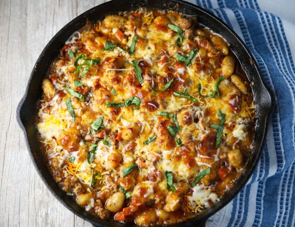 This Easy Gnocchi Bolognese Bake is so cheesy, hearty, and savory! Definitely a crowd favorite! (Gluten Free)