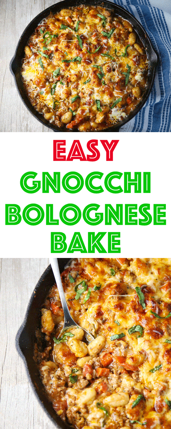This Easy Gnocchi Bolognese Bake is so cheesy, hearty, and savory! Definitely a crowd favorite! (Gluten Free)