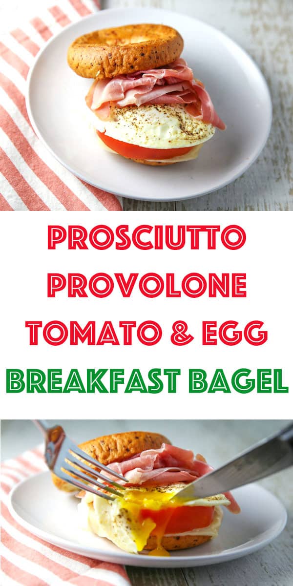 Breakfast just got a whole lot better with this Prosciutto Provolone Tomato and Egg Breakfast Bagel! #glutenfree #breakfast #brunch #bagel #breakfastbagel