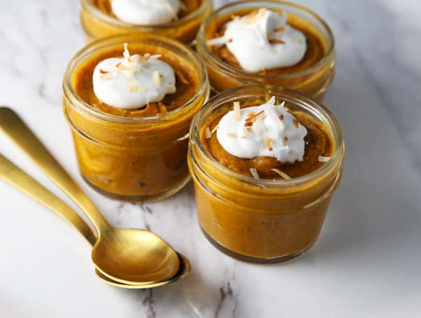 This Pumpkin Pie Coconut Pudding is so creamy, dreamy, and savory. It's sure to be your new favorite Fall dessert! #dairyfree #glutenfree #vegetarian #dessert #recipe #desserts #Thanksgiving