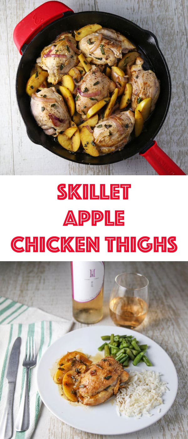 These Skillet Apple Chicken Thighs are an easy peasy weeknight dinner! The Chicken is so tender, juicy, and savory!