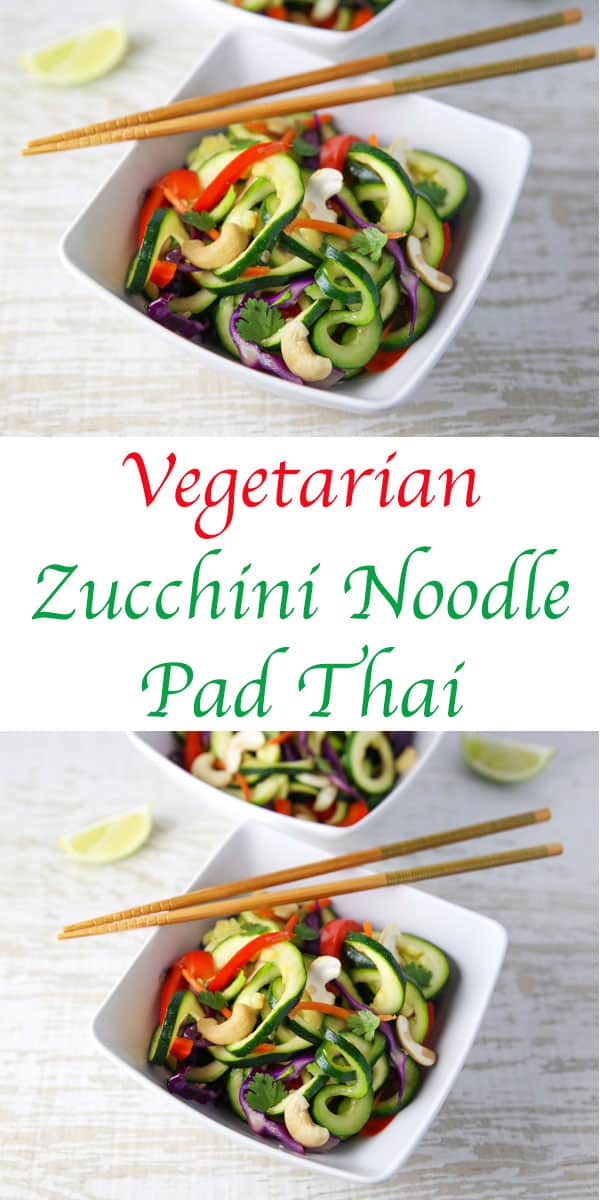 This Vegetarian Zucchini Noodle Pad Thai is hearty, healthy, and can be made in under 30 minutes! ad #MazolaHeartHealth #vegetarian #padthai #thai #glutenfree #healthy 