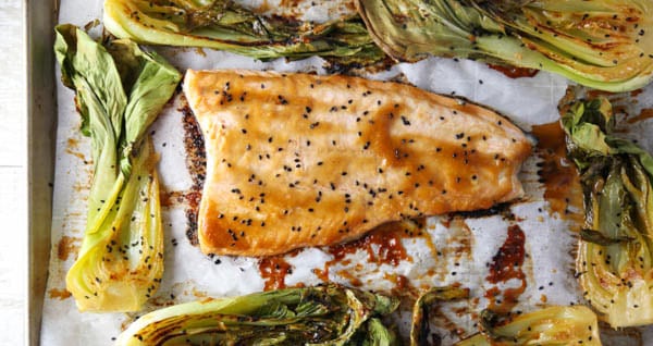 Sheet Pan Miso Glazed Salmon with Bok Choy