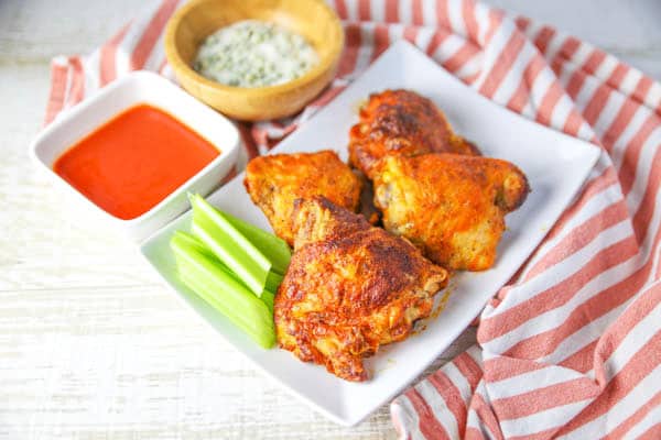 Air Fryer Buffalo Chicken Thighs with celery