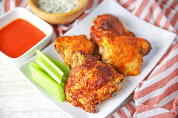 Air Fryer Buffalo Chicken Thighs with blue cheese