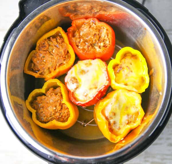 Instant Pot Mexican Chicken Stuffed Peppers after cooked