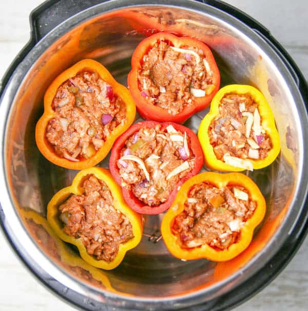 makingInstant Pot Mexican Chicken Stuffed Peppers