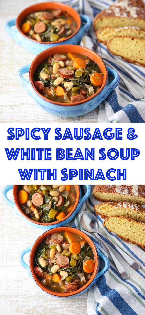 Spicy Sausage and White Bean Soup with Spinach