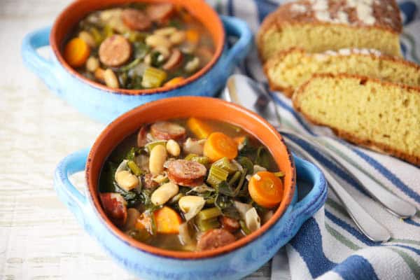 Spicy Sausage and White Bean Soup with Spinach