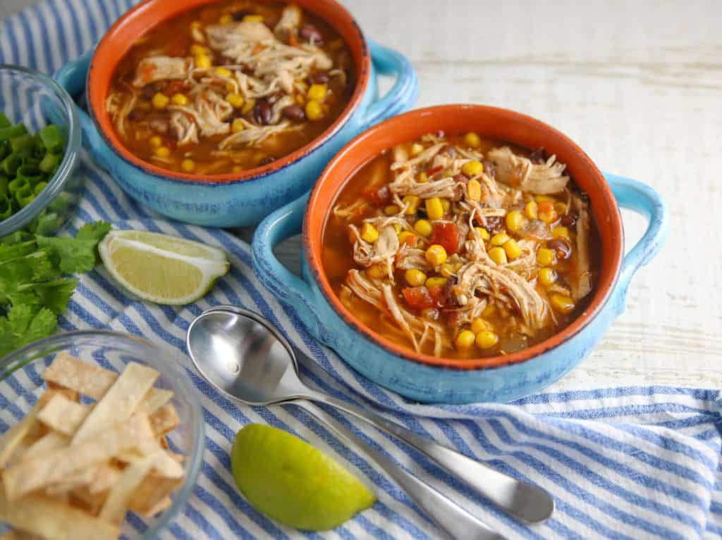 slow cooker chicken tortilla soup in bowls