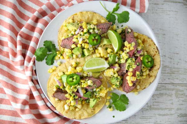 Flank Steak Tacos with Avocado Corn Salsa