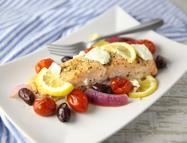 Greek Sheet Pan Salmon Dinner - Tastefulventure