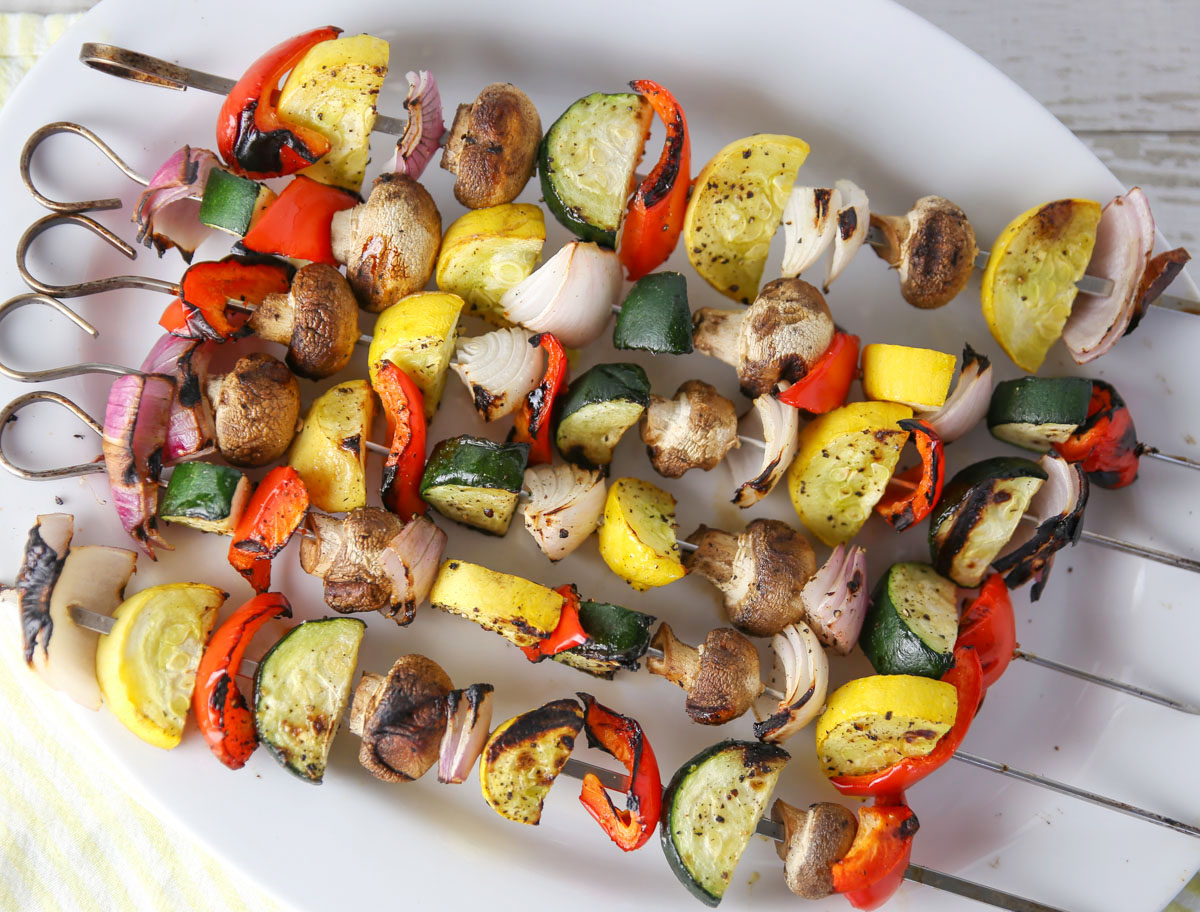 Grilled Veggie Skewers with Magic Green Sauce
