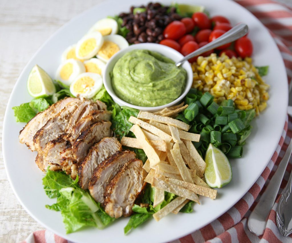 Mexican grilled chicken Cobb Salad on a plater 