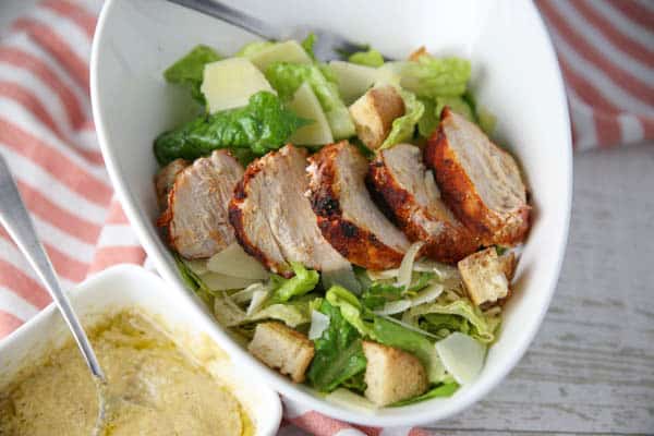 Blackened Chicken Caesar Salad in a bowl