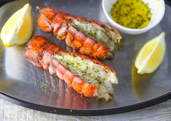 Easy Grilled Lobster Tails on a platter