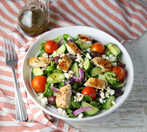 Greek Salad with Chicken in a bowl