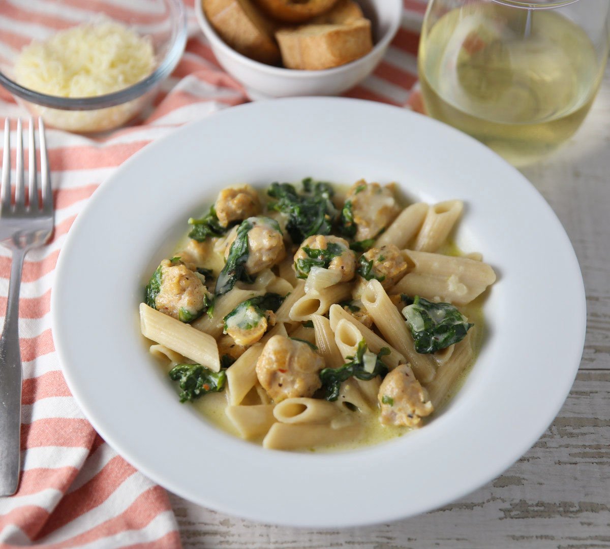 Creamy Chicken Sausage and Spinach Pasta Tastefulventure
