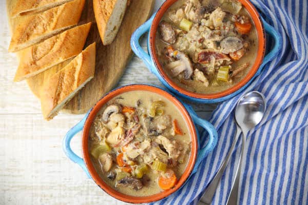 Leftover Turkey Wild Rice Soup in two bowls