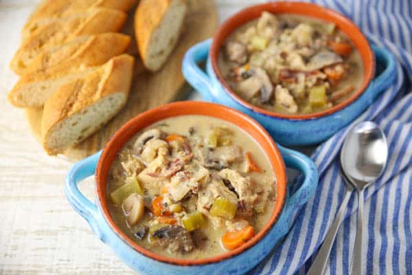 Leftover Turkey Wild Rice Soup with bread