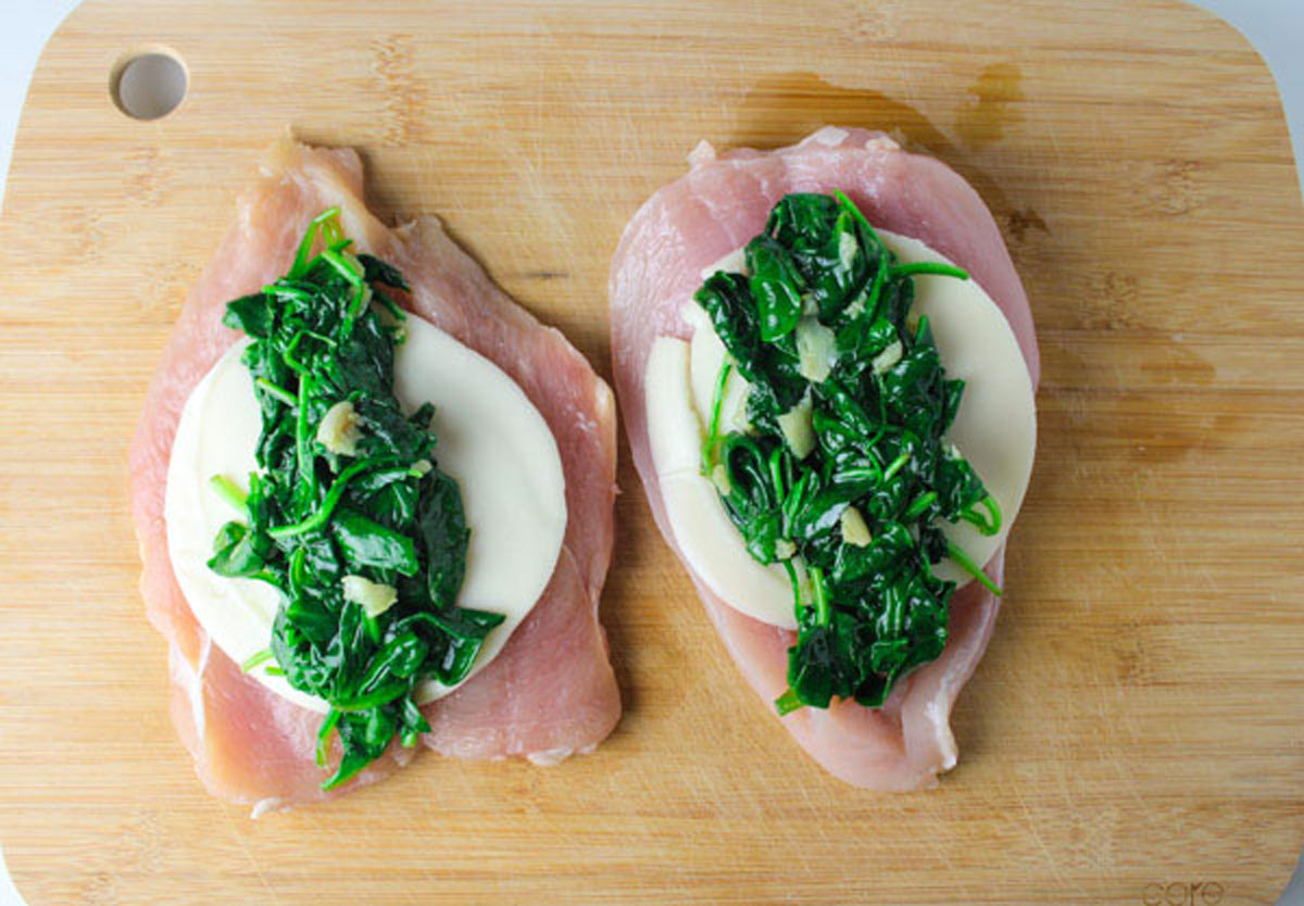 butterflied chicken with provolone, spinach and garlic