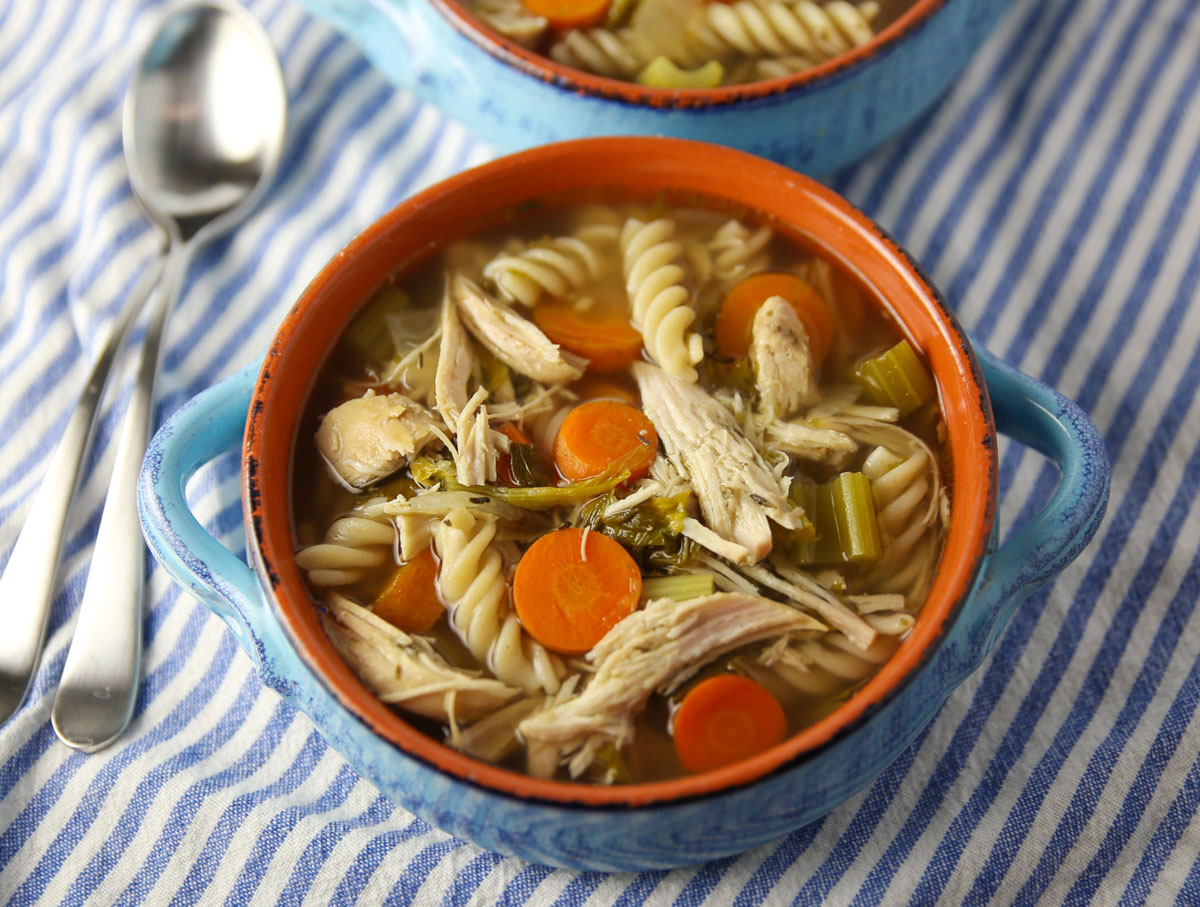 gluten free chicken noodle soup in a bowl