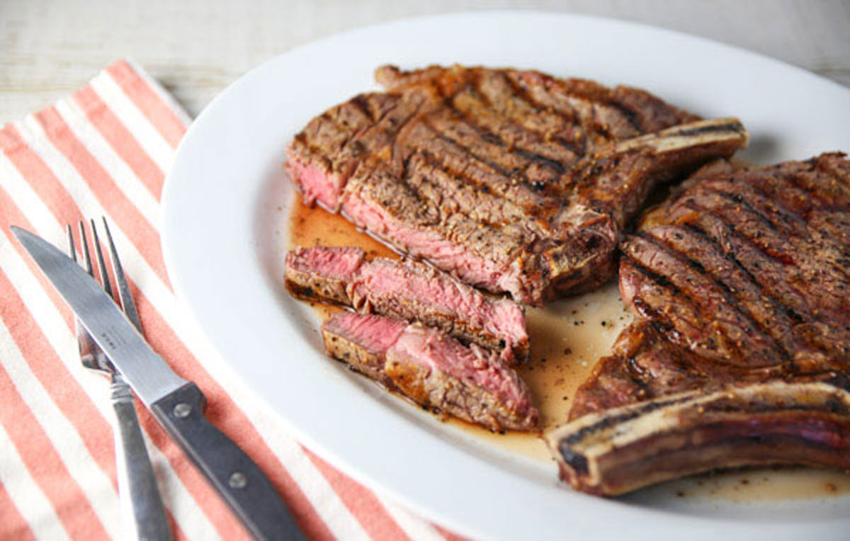 grilled ribeye steak cut up