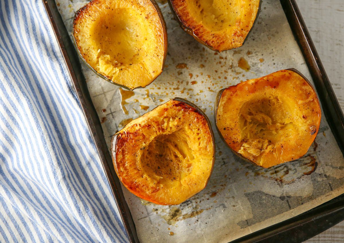 roasted acorn squash on sheet pan