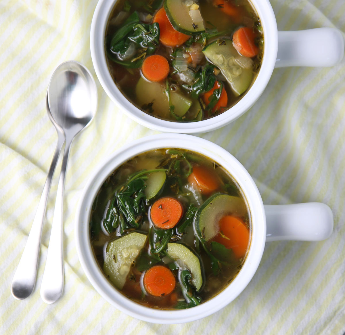 vegetable detox soup in two bowls
