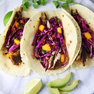 blackened mahi mahi tacos with mango slaw