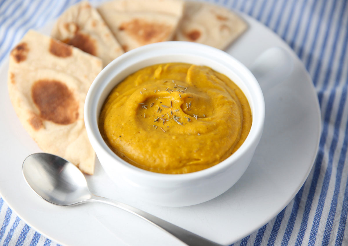 curried butternut squash soup in a bowl