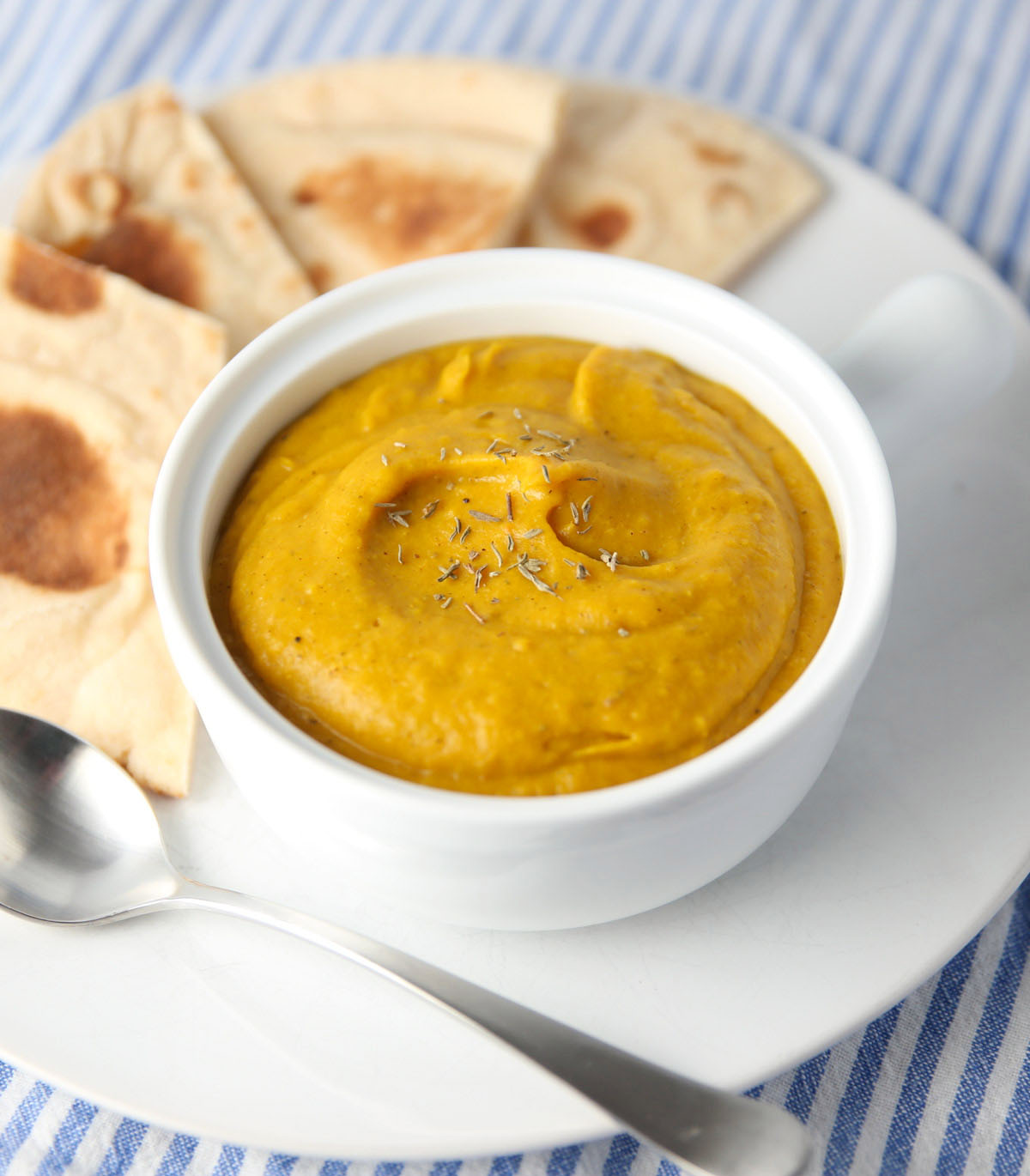 curried butternut squash soup in a bowl