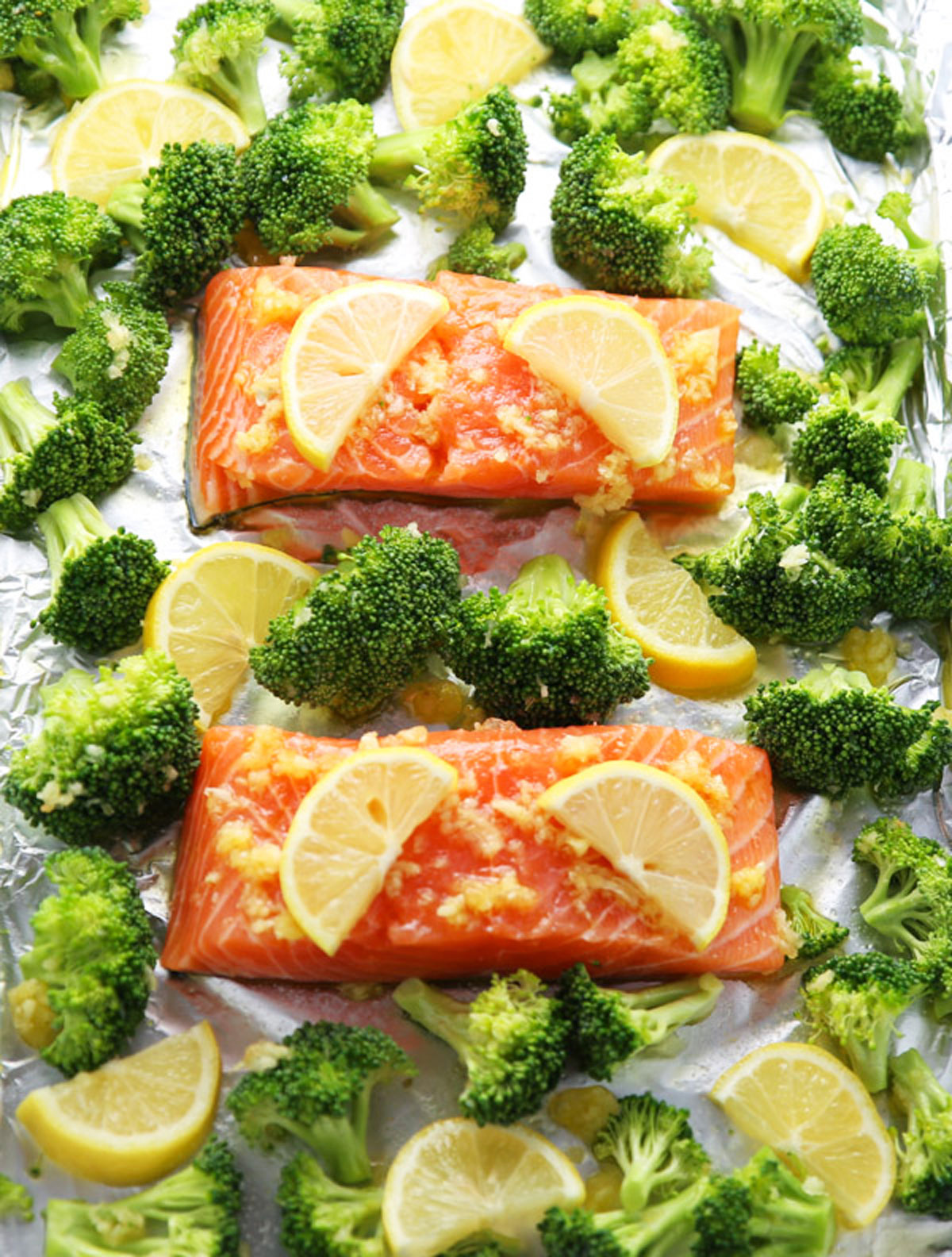 sheet pan lemon garlic salmon with broccoli