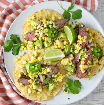Flank Steak Tacos with Avocado Corn Salsa