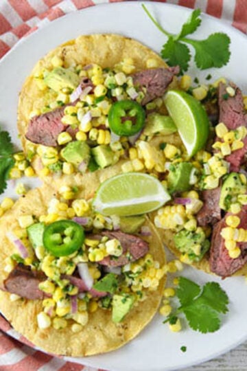 Flank Steak Tacos with Avocado Corn Salsa