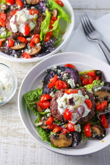 Low Carb Burger Bowls with Blue Cheese Dressing