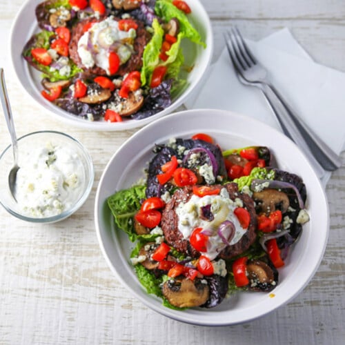 Low Carb Burger Bowls with Blue Cheese Dressing Low Carb Burger Bowls with Blue Cheese Dressing